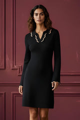 Alice Black Knit Dress Polo Shirt Collar Piping Neckline Relaxed Fit