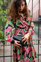 Anais Multi Feather Printed Shirt Dress Long Sleeves