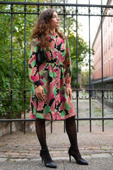 Anais Multi Feather Printed Shirt Dress Long Sleeves