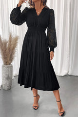 Arielle Lace Detail Lantern Sleeve Tiered Dress