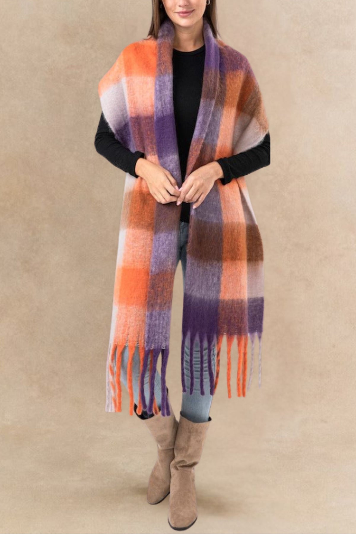 Plaid Fringe Scarf