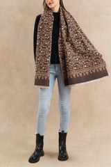 Floral Jacquard Scarf with Fringe