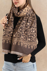 Floral Jacquard Scarf with Fringe