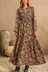 Bertha Boho Floral Maxi Dress Long Sleeves V-Neck Tiered