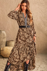 Bertha Boho Floral Maxi Dress Long Sleeves V-Neck Tiered