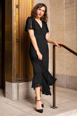 Bonnie Crochet Knit Midi Dress Lining Short Sleeves