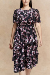 Catalina Black Floral Dress with Layered Hemline