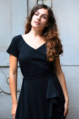 Chelsea Elegant Wrap Maxi Dress Short Sleeve V-Neck Asymmetrical Ruffle