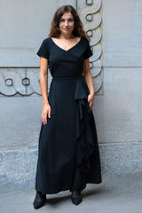 Chelsea Elegant Wrap Maxi Dress Short Sleeve V-Neck Asymmetrical Ruffle