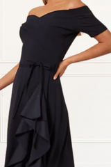 Chelsea Elegant Wrap Maxi Dress Short Sleeve V-Neck Asymmetrical Ruffle