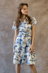 Delphine Shirt Dress Toile De Jouy Vintage Print Belt