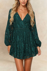 Eliza Lace V-Neck Long Sleeve Mini Dress