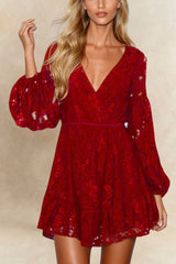 Eliza Lace V-Neck Long Sleeve Mini Dress