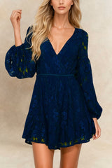 Eliza Lace V-Neck Long Sleeve Mini Dress