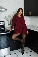 Emma V-Neck Oversize Sweater Long Sleeve Loose Fit Soft Knit Casual Cozy