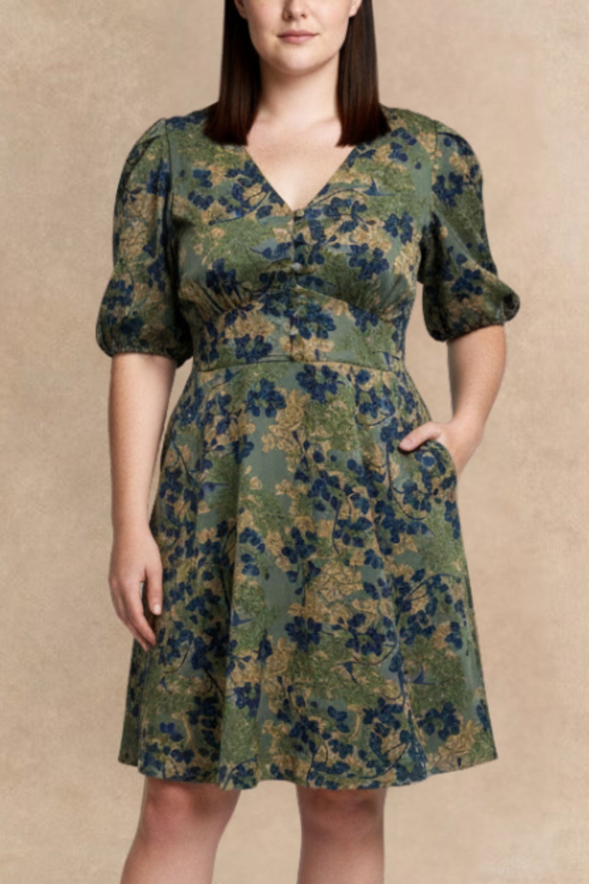 Fleur Green Floral Fit and Flare Dress Flowy Sleeves