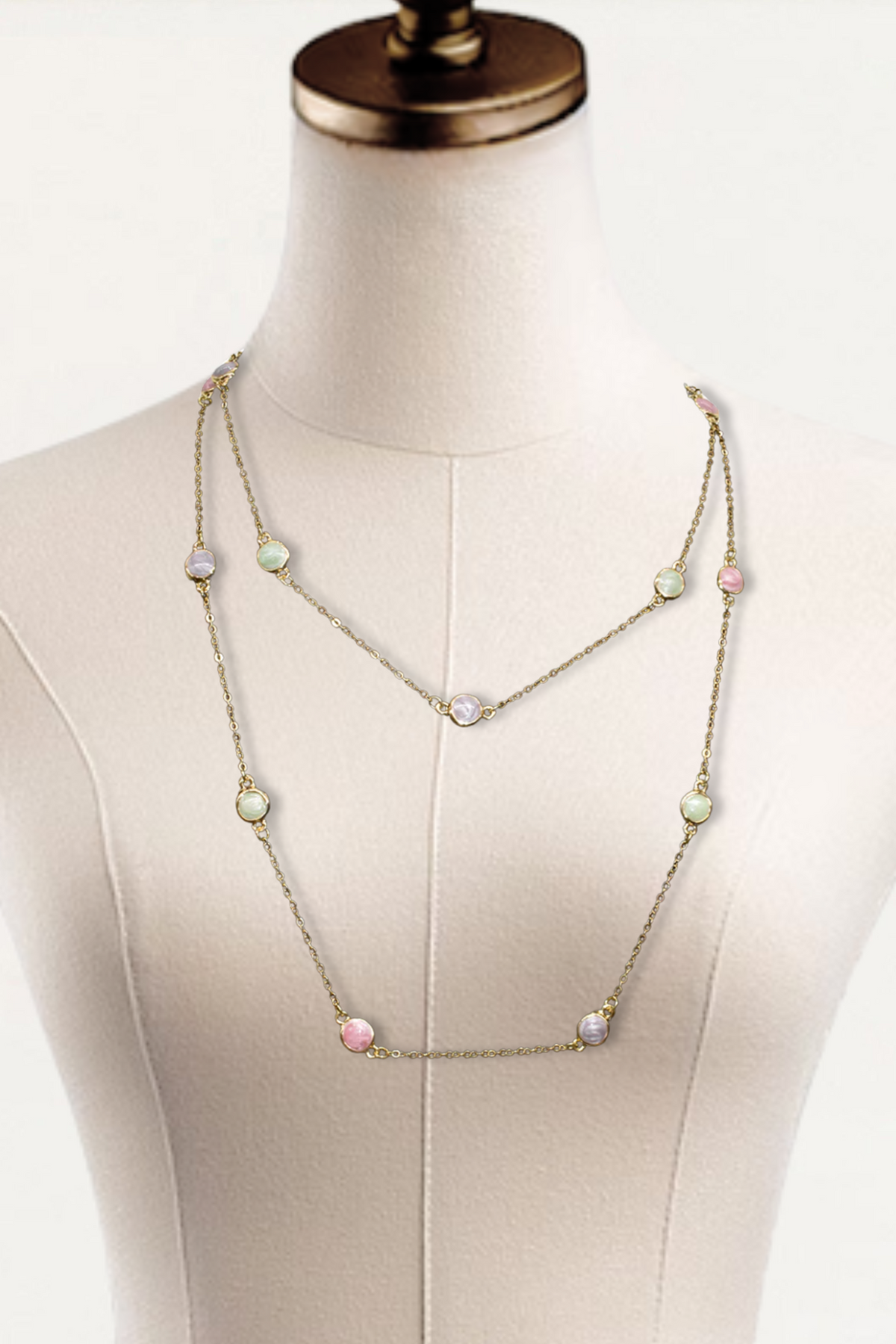 Gold Chain Necklace with Pastel Stones