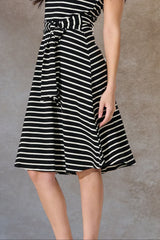Jodie Striped Short Knit Dress Waist Tie Stretch