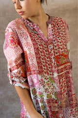 Lara Patchwork Print Boho Tunic Shirt Dress Long Sleeves