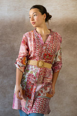Lara Patchwork Print Boho Tunic Shirt Dress Long Sleeves