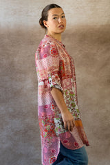 Lara Patchwork Print Boho Tunic Shirt Dress Long Sleeves