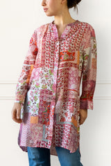 Lara Patchwork Print Boho Tunic Shirt Dress Long Sleeves