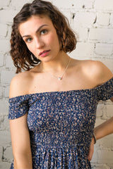 Lilou On-Off Shoulder Ditsy Floral Midi-Maxi Dress Front Slits