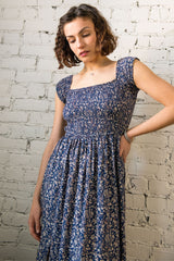 Lilou On-Off Shoulder Ditsy Floral Midi-Maxi Dress Front Slits