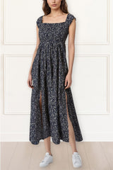 Lilou On-Off Shoulder Ditsy Floral Midi-Maxi Dress Front Slits