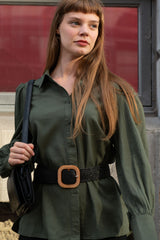 Maxine Button-Up Shirt Long Sleeve Puff Cuffs Classic Elegant