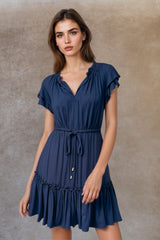 Mireille Short Dress Frilled Sleeves Tiered Tie Waist