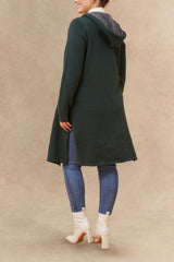 Nora Hooded Open Front Long Cardigan Lightweight Two Tone Casual Trendy