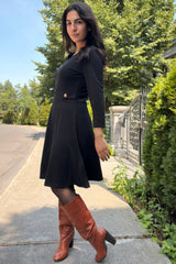 Nathalie A-Line Dress with Gold Button Detail