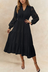 Arielle Lace Detail Lantern Sleeve Tiered Dress