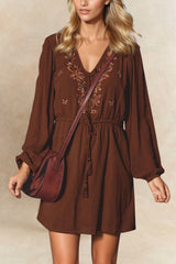 Ella Floral  Embroidered Long Sleeve Mini Dress