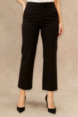 Romy Black Tailored Cropped Pants Clean Front Sli m Straight Leg