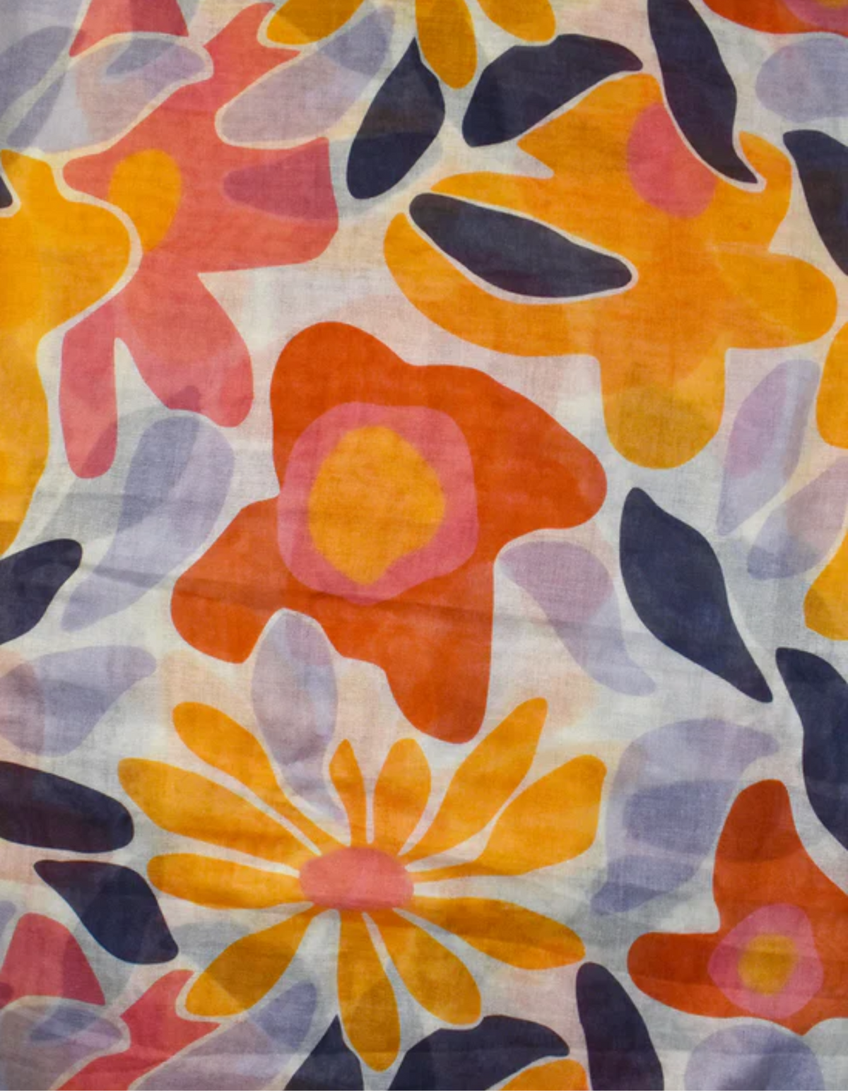 Retro Flower Print Scarf Colorful Lightweight