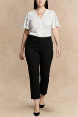 Romy Black Tailored Cropped Pants Clean Front Sli m Straight Leg