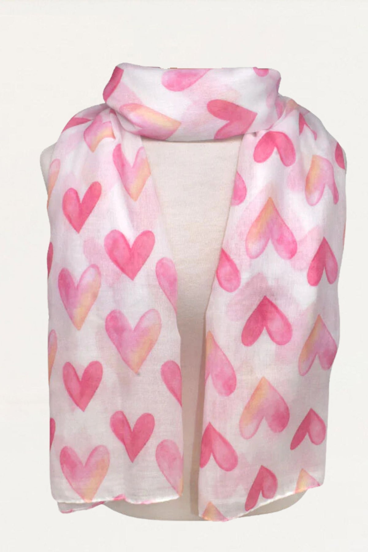 Scarf Hearts Print Lightweight Pink White