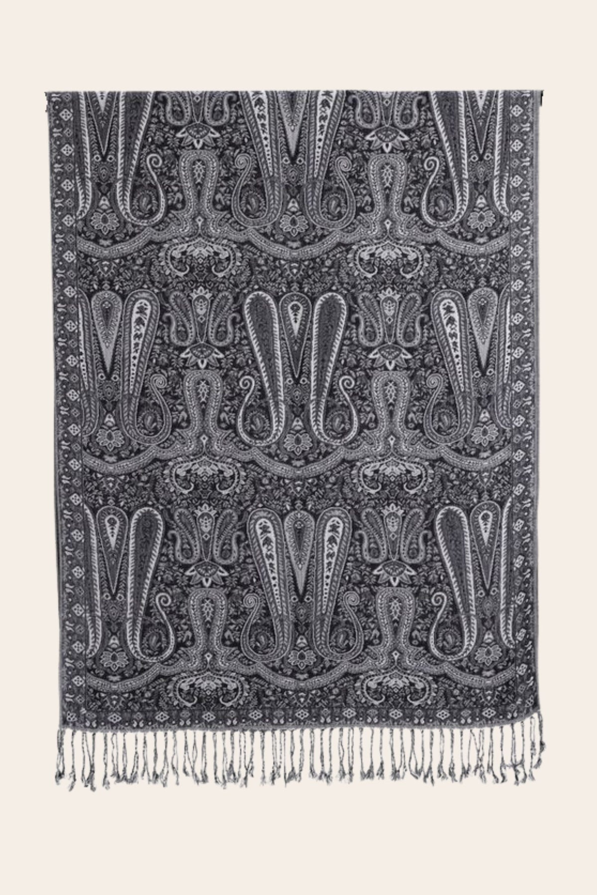 Pashmina Scarf Paisley Motif Grey