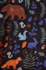 Scarf Forest Animals Print Black