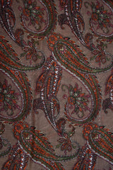 Scarf Light Paisley Leaves Print Brown