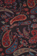 Scarf Paisley Plants Motif Black Fringed