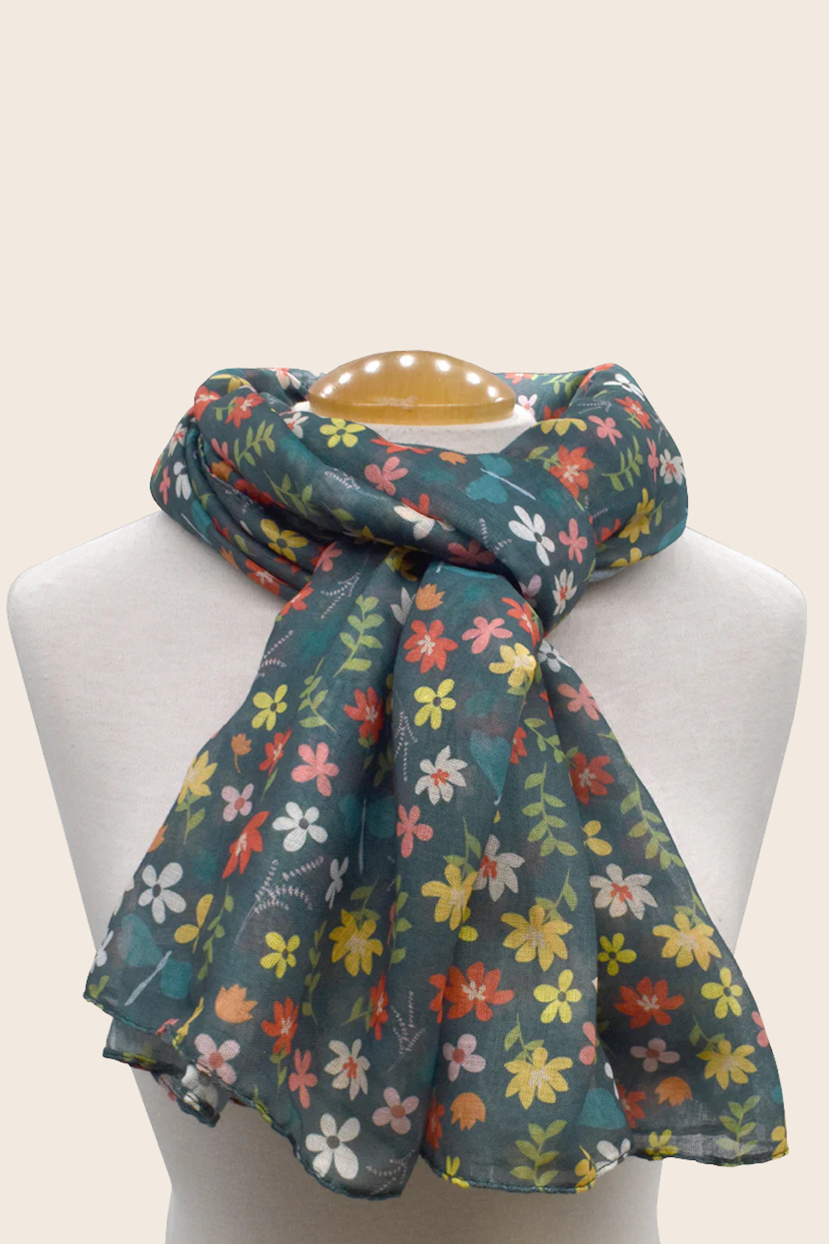 Floral Print Lightweight Scarf – Forest Green Multicolor