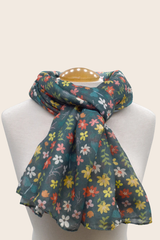 Floral Print Lightweight Scarf – Forest Green Multicolor