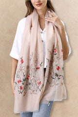 Embroidered Floral Scarf White