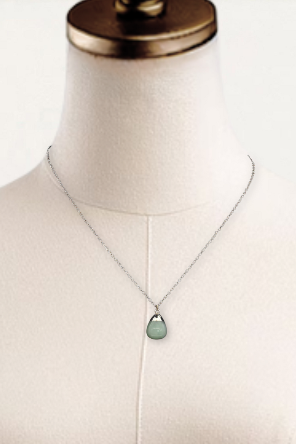 Semi-Precious Green Aventurine Drop Pendant Necklace – Simple Stone Necklace