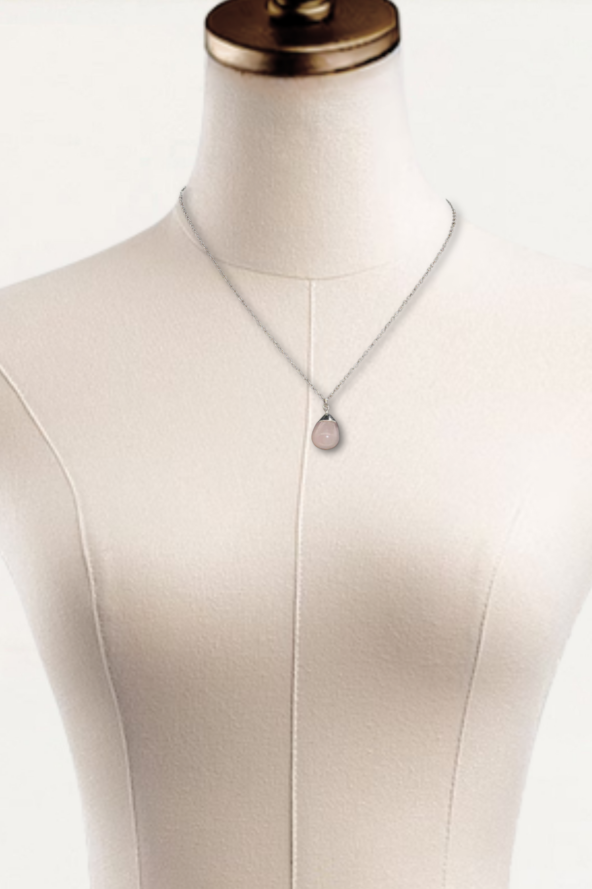 Semi-Precious Rose Quartz Drop Pendant Necklace – Simple Stone Necklace