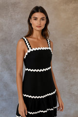 Sienna Black Maxi Dress White Ric-Rac Trim Adjustable Straps