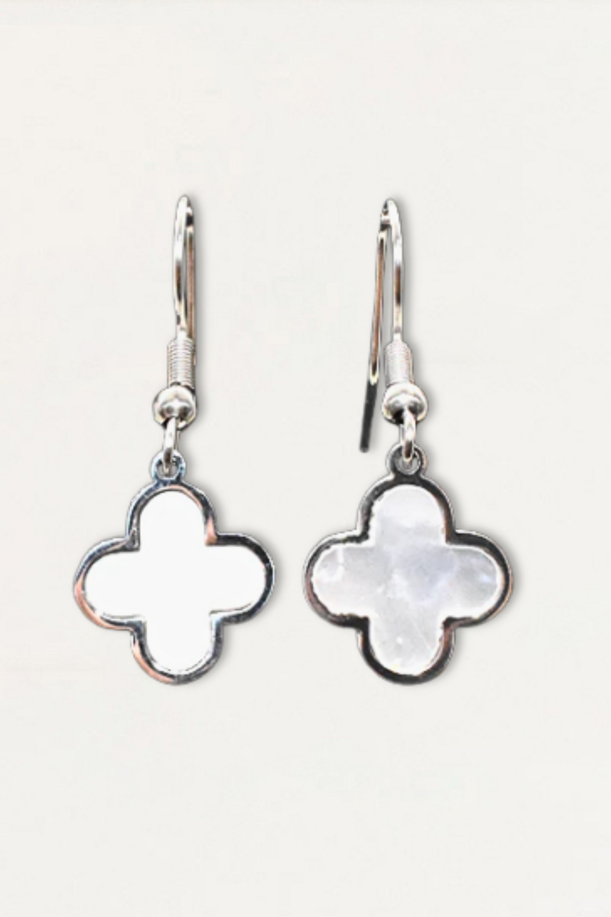Silver-Tone Mother-of-Pearl Clover Drop Earrings